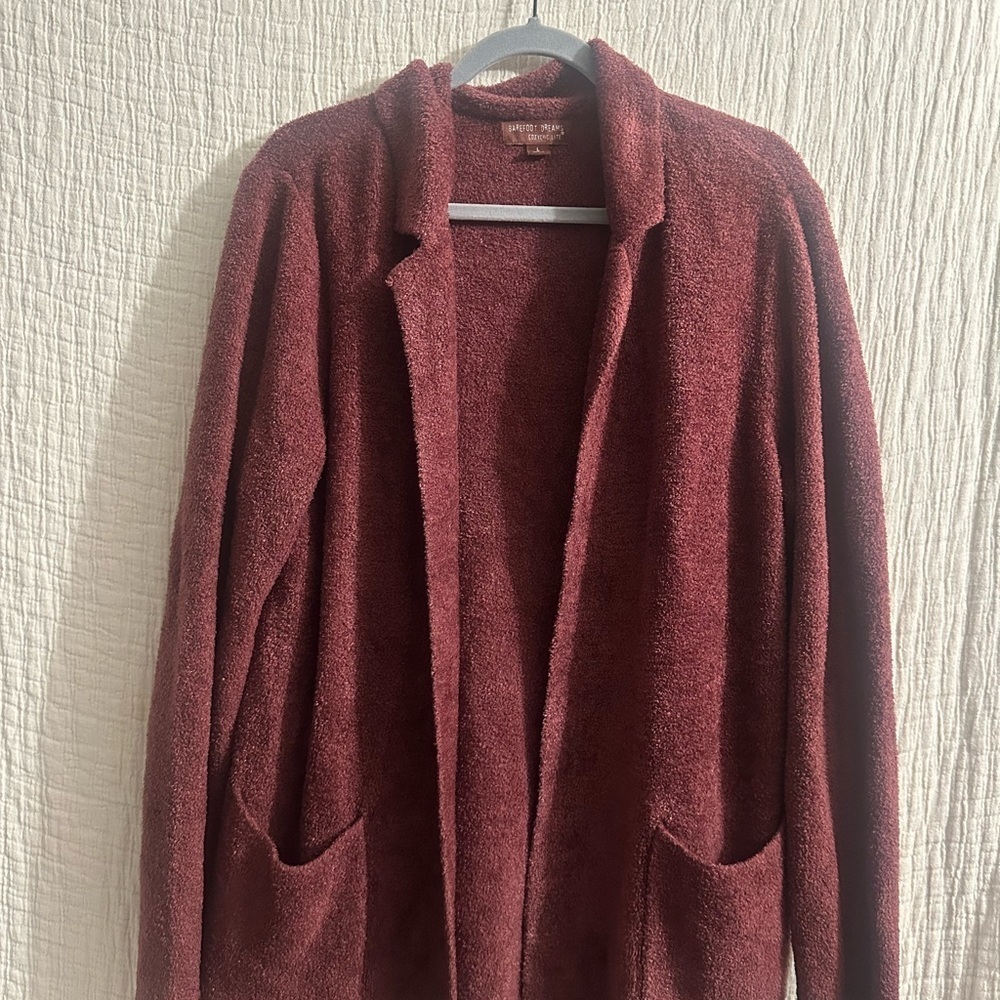 Barefoot Dreams CozyChic Lite Double Knit Notch Collar Cardigan Sz L - Picture 1 of 3